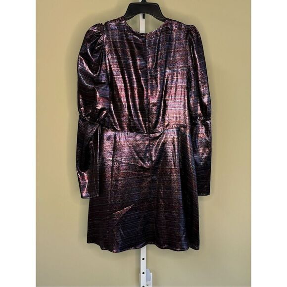 Black Coral NWT Waist Fitted Metallic Stripe Dress in Purple Size IT 44/US 8 - Picture 6 of 10